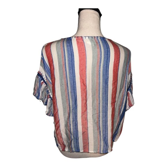 For The Republic Ruched Drawstring Crop Top Womens M Medium Multicolor Striped - Picture 3 of 5